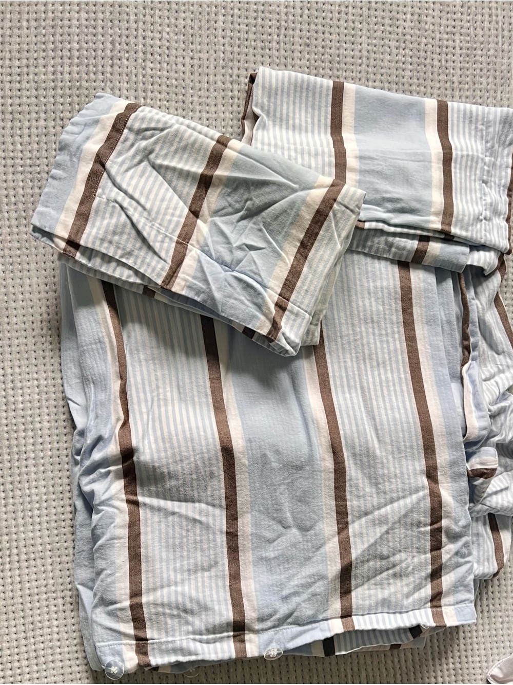Pottery Barn Kids Light Blue & Brown Striped Bedding Twin Duvet Cover & 2 Shams